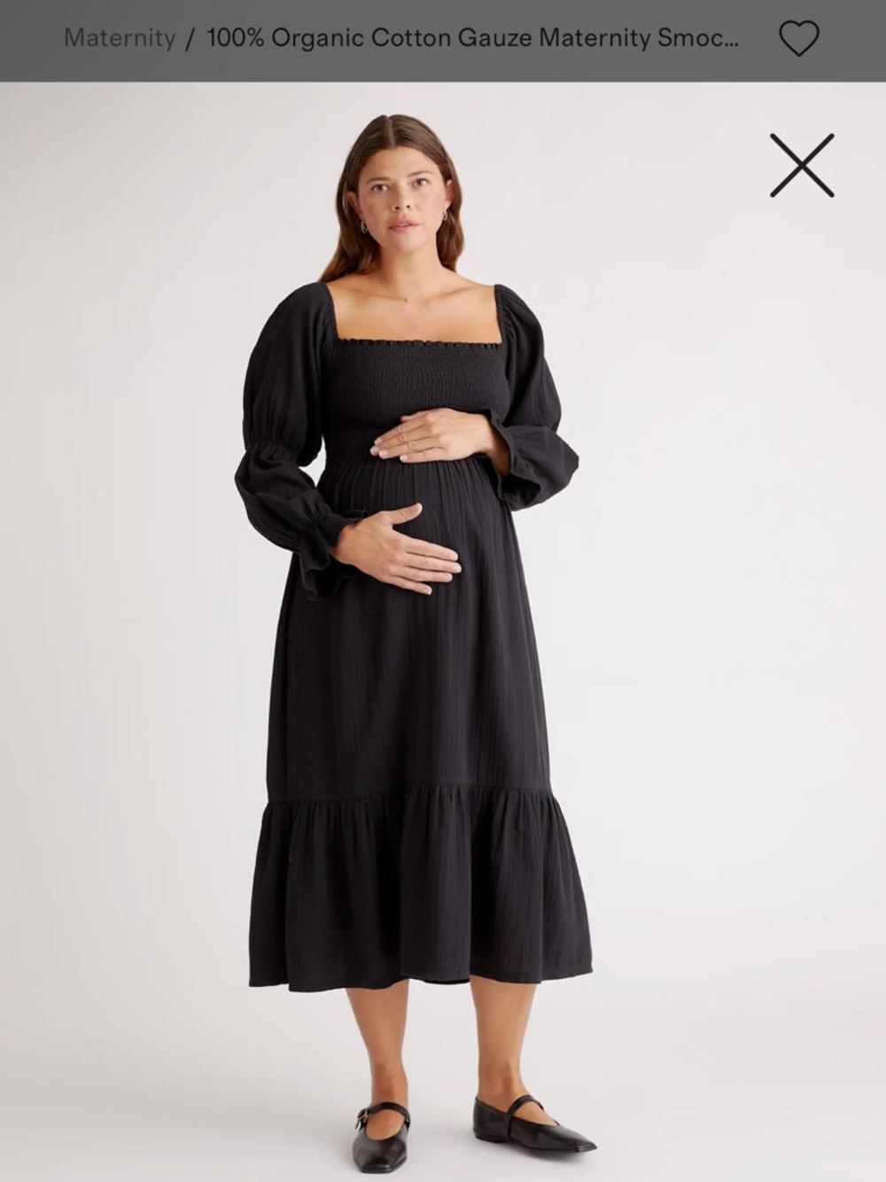 100% Organic Cotton Gauze Maternity Smocked Midi Dress